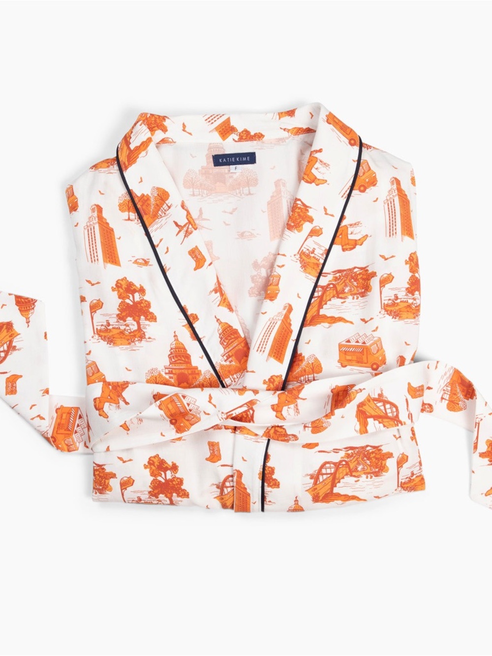Katie Kime Austin Toile Robe NWT Cotton Modal Belted Lounge Robe Orange UT - Picture 2 of 15